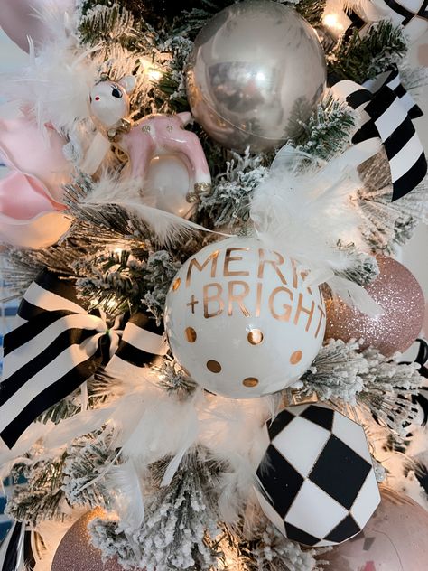 #blackandwhite #harlequin #blush #glam #christmas2021 #howto #christmasdecor #pinkchristmas #glam #decor #pinkandgold Pink Green And Black Christmas Tree, Pink Glam Christmas Tree, White Flocked Christmas Tree With Black, Pink White And Black Christmas Tree, Pink And Black Christmas Tree Decoration, Rose Gold And Black Christmas Tree, Pink Black Christmas Tree, Pink Black Silver Christmas Tree, Pink Black And White Christmas Tree