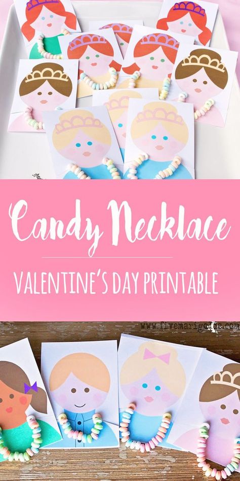 Candy Necklace Valentine's Day Printables Princess Valentines, Valentine Printables, School Valentines, Valentine's Day Treats, Candy Necklace, Valentine Cards Handmade, Valentine's Day Printables, Candy Necklaces, Valentine Crafts For Kids