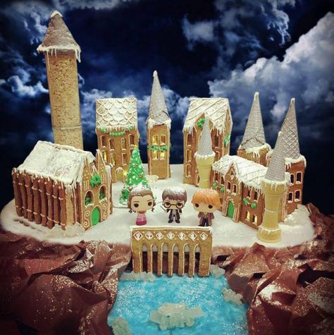 I created this Harry Potter Gingerbread Hogwarts for the Yule Ball at the library where I work. (McChord Library, Joint Base Lewis-McChord, WA) Gingerbread Hogwarts by Jessica Muschek Gingerbread House Harry Potter, Hogwarts Gingerbread House, Harry Potter Gingerbread House, Gingerbread Hogwarts, Literary Party, Gingerbread Competition, The Yule Ball, Gingerbread Castle, Gingerbread Ideas