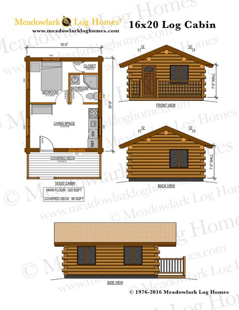 Clark Fork 16x20 Log Cabin - Meadowlark Log Homes Log Cabin House Plans, Log Cabin House, Lake Property, Log Cabin Plans, Small Cabin Plans, House Plan With Loft, Log Home Floor Plans, Log Home Plans, Small Log Cabin