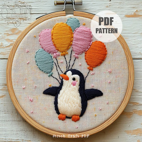 🎨 Dive into creativity with this charming Penguin and Balloons embroidery pattern! Perfect for adding a playful touch to your decor. 🌟✨ Let's get stitching and bring joy to your space! #EmbroideryArt #DIYCrafts #PenguinLove #ColorfulDecor #StitchingFun Penguin Embroidery, Penguin Love, Embroidery Pattern, Colorful Decor, Embroidery Art, Embroidery Patterns, Penguins, Balloons, Stitching