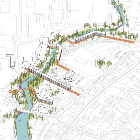 Urban Plans Architecture, River Architecture Design, River Architecture Concept, River Architecture, Cross Pollination, Cinema Architecture, Ink Pen Art, Stall Design, Exhibition Stall Design