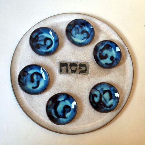 Excited to share the latest addition to my #etsy shop: Ceramic Seder Plate, Jewish Holiday Gift, Passover Plate, Unique Passover Plate, Cream & Blue Serving plate, Housewarming Gift Sgraffito Designs, Passover Plate, Pottery Sgraffito, Cream Plates, Seder Table, Passover Seder, Seder Plate, Rustic Pottery, Jewish Holiday