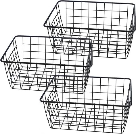 SINJEUN Set of 3 Black Metal Wire Storage Baskets, Large Wire Baskets with Handles, Wire Baskets Organizer Bins Pantry Storage Bin Basket for Cabinet, Office, Bathroom Shelf Storage : Amazon.co.uk: Home & Kitchen Bathroom Shelf Storage, Large Wire Basket, Different Decorating Styles, Pantry Baskets, Cabinet Office, Organizer Bins, Wire Basket Storage, Store Snacks, Fridge Storage