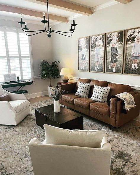 Leather Brown Couch Living Room Ideas, Dark Brown Couch Living Room, Leather Couch Living Room Decor, Brown Leather Couch Living Room, Earthy Modern, Leather Couches Living Room, Brown Couch Living Room, Coffee Table Ideas, Rectangle Coffee Table