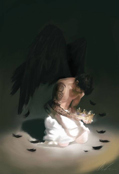 Angel Jungkook, Fallen Angel Art, Arte Monster High, Angel Aesthetic, Jungkook Fanart, Angel Painting, Black Wings, Jeon Jungkook Photoshoot, Jungkook Aesthetic