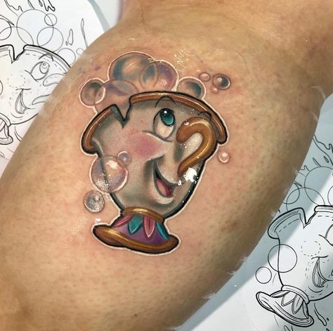 Beast Tattoo Ideas, Beauty And The Beast Tattoos, Chip Beauty And The Beast, Chip Tattoo, Teapot Tattoo, The Beast Tattoo, Fate Tattoo, 9 Tattoo, Barbie Tattoo