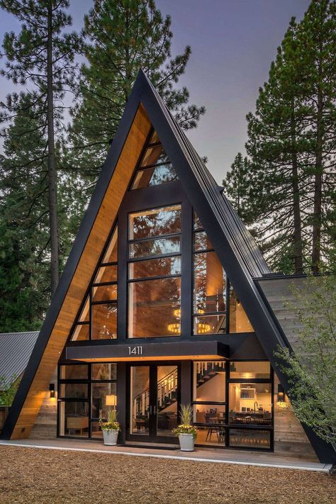 Frame House Plans, A Frame House Plans, Frame Cabin, Frame House, A Frame House, Large Windows, A Frame, House In The Woods, In The Woods