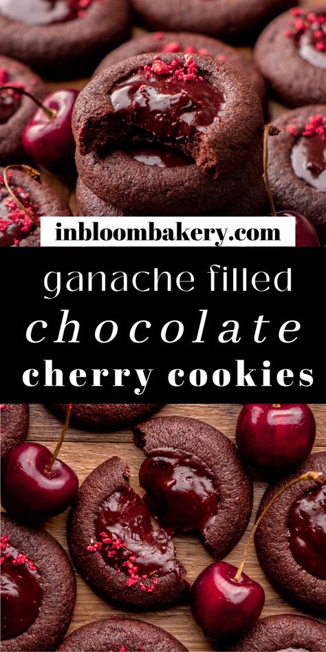 Cherry Ganache, In Bloom Bakery, Bloom Bakery, Chocolate Cherry Cookies, Chocolate Christmas Cookies, Chocolate Thumbprint Cookies, Cherry Cookies, Jam Cookies, Thumbprint Cookies