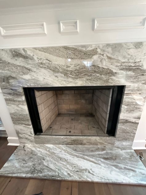 Fantasy Brown Granite Granite Fireplace Surround, Fantasy Brown Granite, Fireplace Granite, Grey Granite Countertops, Granite Hearth, Rustic Mantle, Grey Fireplace, Granite Fireplace, Brown Tile