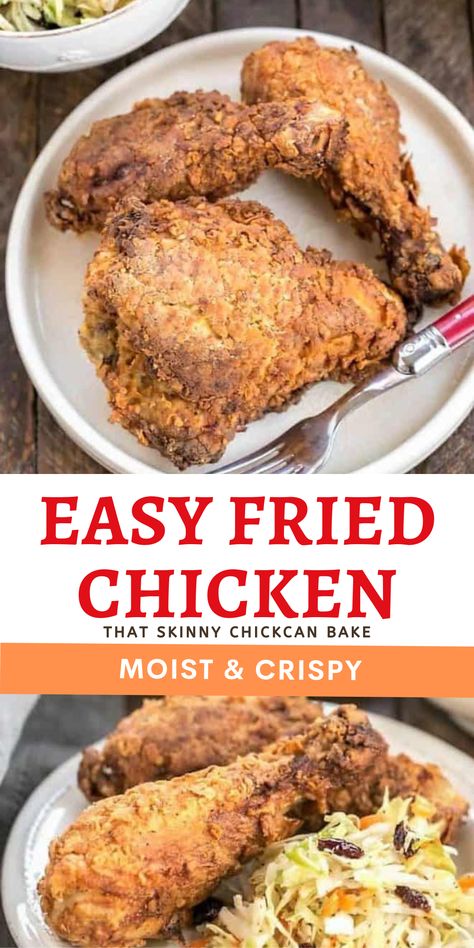 Easy Fried Chicken - Brined in buttermilk for moist, flavorful meat along with a double coating of crust, this shallow fried chicken will be your new favorite chicken recipe! Shallow Fried Chicken, Game Day Dinner, Southern Fried Chicken Recipe, Easy Fried Chicken, Fried Chicken Recipe Southern, Slow Cooker Pasta Recipes, Chicke Recipes, Chicken Recipes Boneless, Pan Frying