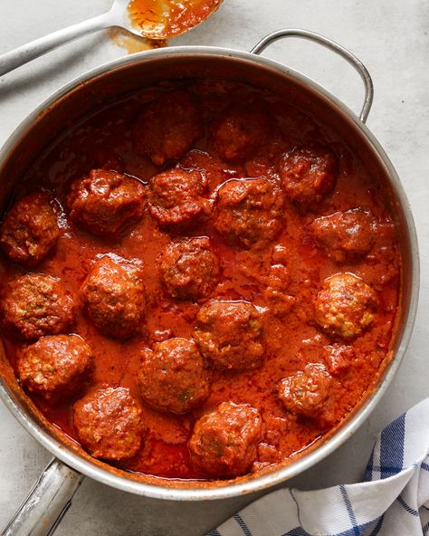 Paleo Diet Recipes | Primal Gourmet Meatballs In Red Sauce, Gourmet Meatballs, Whole30 Meatballs, Primal Gourmet, Classic Meatballs, Whole 30 Meatballs, Bison Recipes, Red Sauce Recipe, Tin Recipes