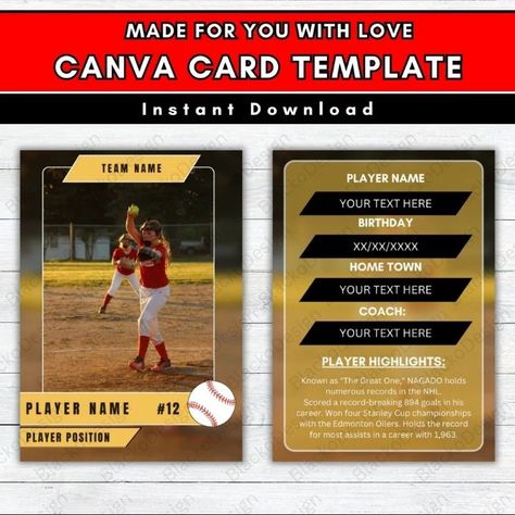 Step up your game with our Baseball Trading Cards Template! Create personalized DIY sport cards, perfect for school team gifts. Our customizable Player Card Canva Template makes every player shine. Get yours now! #BaseballTradingCards #DIYSportCard #PrintableGifts #CustomizableTemplates #PlayerCardCanva #EtsyShop Hit a home run with unique baseball cards! Visit our Etsy shop for customizable templates and printable gifts. Score yours today! Trading Cards Template, Baseball Card Template, Trading Card Template, Printable Gifts, Athlete Gifts, Baseball Birthday Party, Baseball Uniforms, Player Card, Baseball Trading Cards