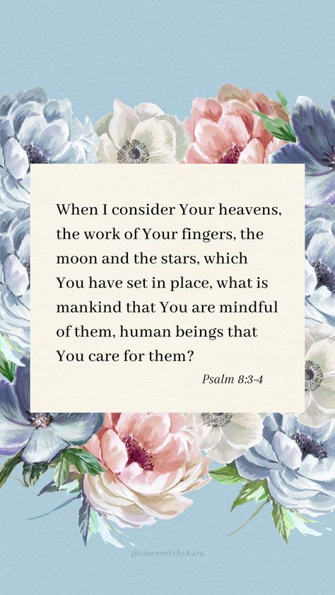 Psalm 8:3-4 📖 #psalms Scripture Wallpaper, Bible Things, Prayer Journaling, Bible Text, Powerful Bible Verses, 4 Wallpaper, Gods Word, Encouraging Scripture, Biblical Verses