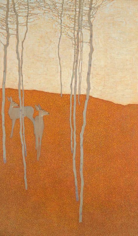 David Grossmann, In the Fallen Leaves | Jonathan Cooper Deer Art, Fallen Leaves, Arte Inspo, Abstract Art Landscape, Tree Art, Abstract Landscape, Landscape Art, Printmaking, Painting & Drawing