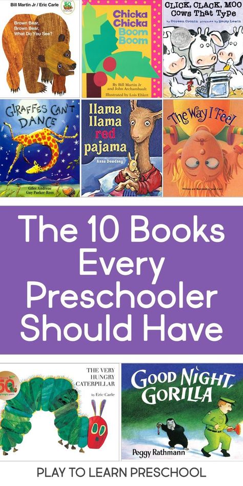 Every preschooler should have these 10 books! Reading to preschoolers every day is so important and these books keep it fun and exciting! #preschoolbooks #preschoolreading #earlyreading #emergentreaders #earlyliteracy #preschoolliteracy #preschoollibrary #booksforpreschoolers #readaloud #reading #preK #preschool Home Library Ideas, Classic Kids Books, Big Library, Preschool Library, Popular Childrens Books, Preschool Reading, Preschool Projects, Kindergarten Books, Teaching Toddlers