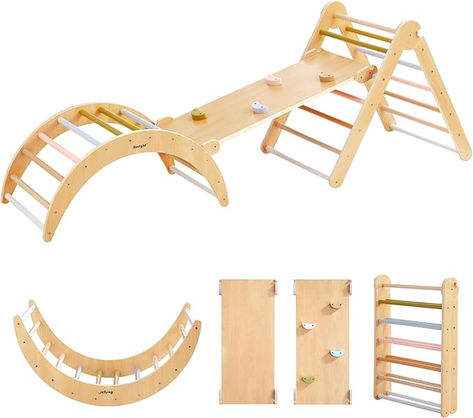 Beright 5 In1 Pikler Triangle Gym, Foldable Climbing Triangle Ladder Toys with Ramp, Indoor Climbing Toys for Kids, Play Gym, Arch Climber, Rocker, Learning Waldorf Children Toy Structure, Light Toddler Jungle Gym, Climbing Triangle, Toddler Climbing, Pikler Triangle, Indoor Climbing, Climbing Gym, Jungle Gym, Play Gym, Indoor Playground