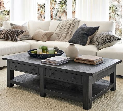 Benchwright 60" Rectangular Coffee Table | Pottery Barn Style A Coffee Table, Coffee Table Pottery Barn, Table With Drawers, Coffee Table With Drawers, Reclaimed Wood Coffee Table, Box Bed, Metal Coffee Table, Wood Coffee Table, Pedestal Dining Table