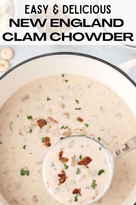 New England Clam Chowder is a classic, hardy soup that is perfect on cold winter days. Delicious clams, tender potatoes, and smoky bacon make this chowder the perfect comfort food! Hardy Soup, Seafood Chowder Soup, Clam Chowder New England, Whole30 Food List, Celtic Crochet, Clam Chowder Soup, Clam Chowder Recipe, New England Clam Chowder, Corn Chowder Recipe