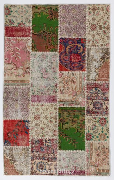 Turkish Village, Patchwork Carpet, Indoor Outdoor Carpet, Turkish Carpets, Small Carpet, Blue Carpet, Beige Carpet, Patchwork Rug, Green Carpet