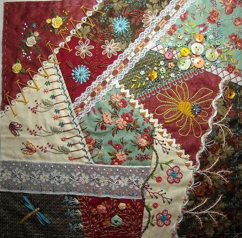 Crazy Quilt Tutorials, Crazy Quilts Patterns, Crazy Quilt Stitches, Crazy Quilt Blocks, Crazy Patchwork, Crazy Quilting, Crazy Quilt, Silk Ribbon Embroidery, Quilt Stitching