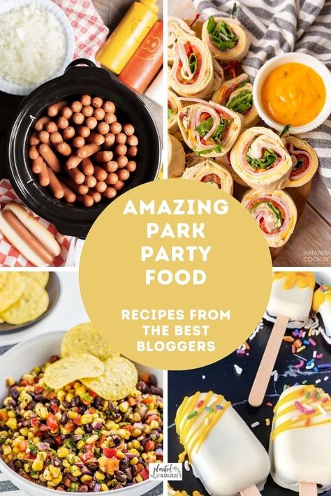 Enjoy these park birthday party food ideas! Easy park party food ideas include chicken salad sandwiches, pinwheel sandwiches, buffalo chicken sandwiches, etc. You can't go wrong with slow cooker hot dogs for a crowd or Insta Pot hot dogs! You will also find savory dip like buffalo chicken dip, walking tacos, black bean salsa. For a birthday party at the park, you will enjoy Funfetti dip and cakesicles that look like ice cream! Party at the park food ideas should be fuss free! (affiliate links) Park Birthday Party Food Ideas, Park Party Food, Park Party Food Ideas, Park Birthday Party Food, Hot Dogs For A Crowd, Party Food Ideas Easy, Birthday Party Meals, Outdoor Party Foods, Park Birthday Party