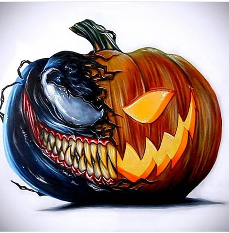 Venom Pumpkin, Pumpkin Drawing, Drawing Faces, Halloween Drawings, Skull Drawing, Color Pencil Art, Art And Illustration, Marker Art, Drawing Artwork