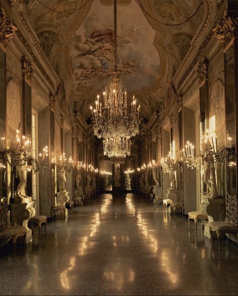 Castle Ballroom Aesthetic Dark, Vintage Royal Aesthetic Room, 1800 Ballroom, Castle In Italy, Fancy Ball Aesthetic, Castle Hallway Aesthetic, Great Hall Aesthetic, Castle Ballroom Aesthetic, Light Victorian Aesthetic