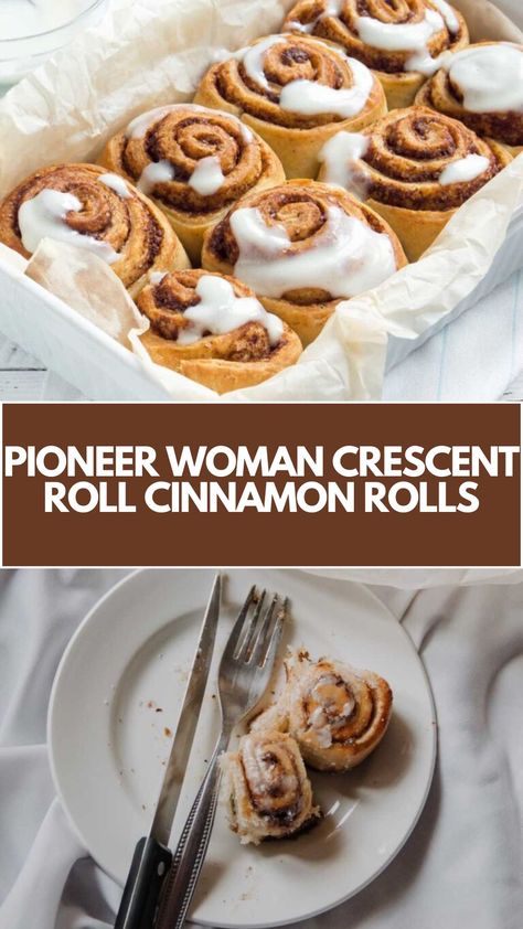 This Pioneer Woman Crescent Roll Cinnamon Rolls recipe is made with whole milk, vegetable oil, sugar, yeast, flour, baking powder, baking soda, salt, butter, ground cinnamon, powdered sugar, maple flavoring, milk, butter, brewed coffee, and salt. The total time to make it is 135 minutes, and it serves 12 people. Crescent Roll Cinnamon Rolls, Maple Flavoring, Crescent Roll Cinnamon, Pioneer Woman Desserts, Pioneer Woman Cinnamon Rolls, Pioneer Kitchen, Maple Frosting, Pumpkin Cinnamon Rolls, Cinnamon Coffee