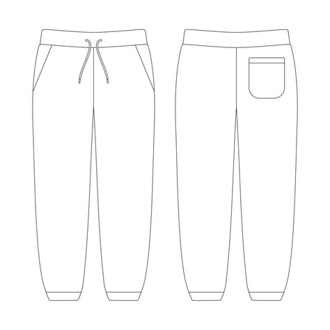 Sweatpants Design Template, Joggers Flat Sketch, Joggers Template, Clothing Vector, Clothing Drawing, Drawing Men, Design Outline, Clothing Templates, Shirt Sketch