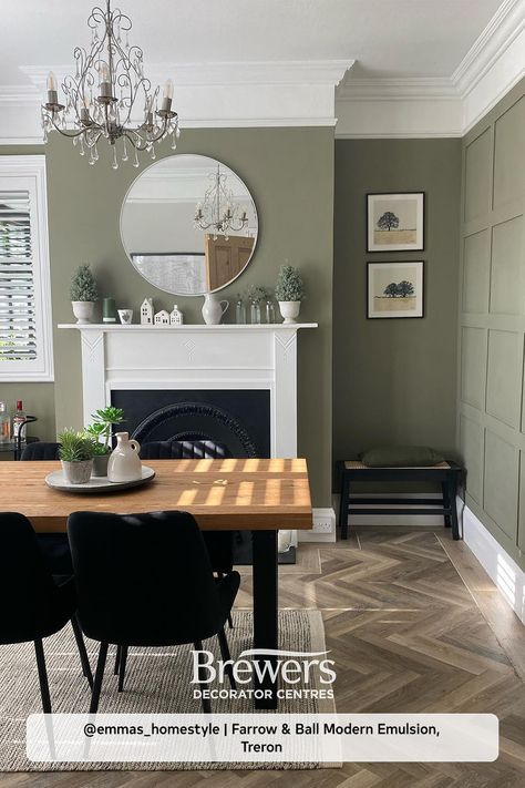 Paneled Dining Room, Farrow And Ball Living Room, Modern Kitchen Flooring, Dining Room Paint Colors, Living Room Wall Color, Dining Room Paint, Living Room Decor Colors, Cosy Living, Lounge Ideas