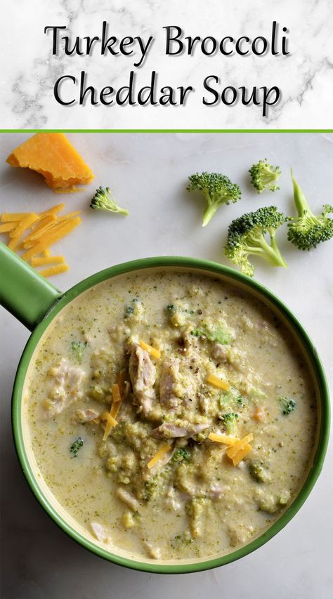 A creamy and cheesy broccoli soup always warms you up over the colder months or makes a beautiful appetizer before the main course. Our Turkey Broccoli Cheddar Soup gives you all those warm flavours you love in a homemade soup plus big chunks of turkey breast. We also added a pinch of dill for a little Manitoban twist. Turkey Broccoli Soup, Turkey Broccoli, Cheesy Broccoli Soup, Ground Turkey Soup, Cheddar Potatoes, Butternut Soup, Leftover Recipes, Cream Of Broccoli Soup, Morning Live