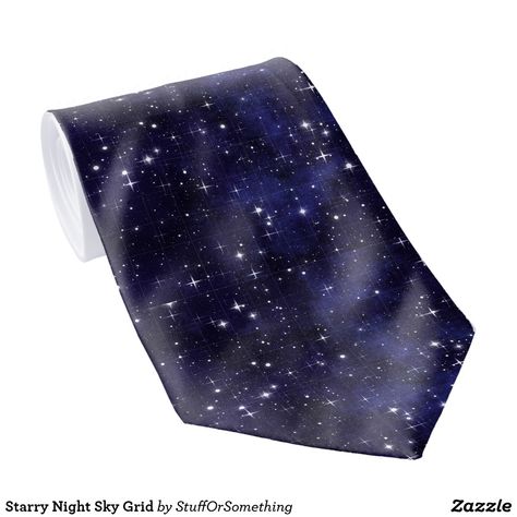 Starry Night Sky Grid Neck Tie  Upgrade your wardrobe a custom tie from Zazzle! #ties #mens #style #fashion #zazzle Design one-of-a-kind ties to match any suit, dress shirt, and occasion. Upload your own unique images and patterns, or browse thousands of stylish designs to wear in the office or on a night out in the town. Dimensions: Length: 55" Width: 4" (at widest point) Printed in vibrant full color Made from 100% polyester; silky finish Double-sided printing available at small upcharge. Chec Galaxy Wedding, Groom Looks, Tie Men, Sparkling Stars, Suit Dress, Starry Night Sky, Groom Wear, Cool Ties, Custom Ties