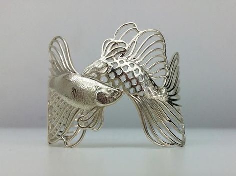 Pisces Bracelet, Bijoux Art Nouveau, 3d Printed Jewelry, Black Gold Jewelry, Silver Fish, Fine Silver Jewelry, Printed Jewelry, Silver Jewelry Handmade, 925 Silver Jewelry