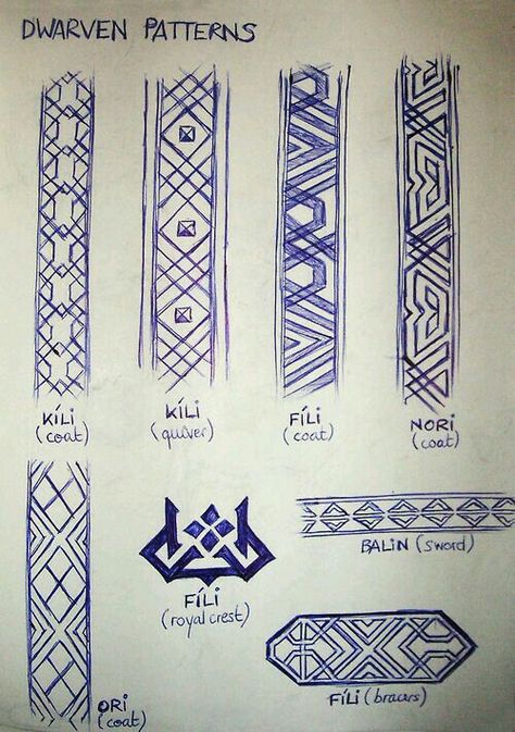 Hobbit dwarven patterns Hobbit Symbols, The Hobbit Inspired Tattoos, Dwarven Symbols, Dwarven Tattoo, Dwarven Runes, Hobbit Drawing, The Hobbit Fanart, Hobbit Fanart, Hobbit Dwarves