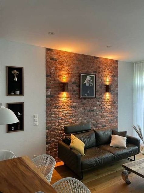 Brick Wall Ideas Interior, Modern Brick Wall Interior, Brick Wall Interior Decor, Wall Brick Design Interiors, Bricks Living Room, Brickwall Interiors, Brick Wall Interior Living Room, Brick Wall Interior, Brick Interior Design