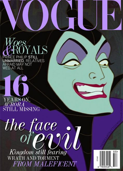 Maleficent on the cover of Vogue Disney Magazine Covers, Disney Magazine, Disney Poster, Evil Disney, Evil Queens, Theme Tattoo, Disney Posters, Disney Sleeping Beauty, Vogue Covers