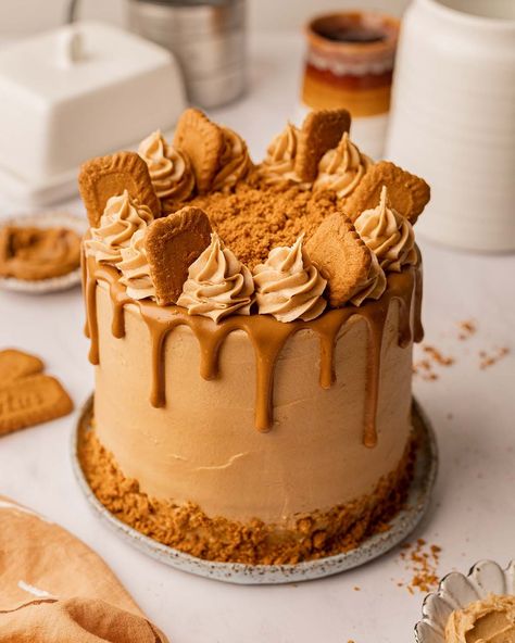 Indulgent vegan Biscoff cake with fluffy Biscoff sponge cakes, a rich Biscoff buttercream. Loaded with more than 1 jar of Biscoff spread! Biscoff Chocolate Cake, Chocolate Biscoff Cake, Biscoff Treats, Bakery Van, Biscoff Cake Recipe, Cheesecake Biscoff, Cookie Butter Frosting, Oreo Torte, Lotus Cake