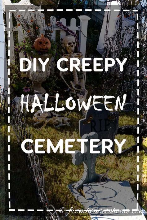 Find out how to create a Halloween cemetery for your yard haunt. All kinds of ideas for Halloween outdoor decorations. #entertainingdiva #yardhaunt #halloweendecor #halloween #halloween #halloweenoutdoordecor #halloweendecor Halloween Graveyard Ideas, Diy Halloween Graveyard, Halloween Fence, Halloween Gravestones, Halloween Cemetery, Haunted Graveyard, Halloween Haunted House Decorations, Haunted House Decorations, Yard Haunt