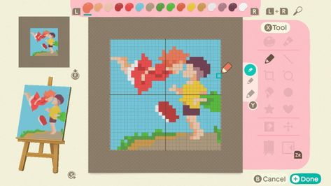 Ponyo Acnh Codes, Acnh Ponyo Design, Ponyo Animal Crossing, Acnh Ponyo, Animal Crossing Pixel Art, Ghibli Collection, Animal Crossing Funny, Ac New Leaf, Animal Crossing Guide