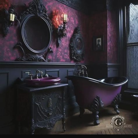 Jenna Jade on Instagram: “I want this in my house! #witchyways #gothicdecor #darkaesthetic #gothic #witchyvibes #witchythings” Goth Bathroom, Gothic Interior Design, Gothic Bathroom, Gothic Interior, Gothic Furniture, Victorian Bathroom, Dark Home Decor, Goth Home, Goth Home Decor