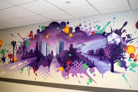 Skyline Mural, Office Mural, Interior Murals, Mural Artist, Graffiti Murals, Murals Street Art, Graffiti Wall Art, Hyatt Regency, Mural Design