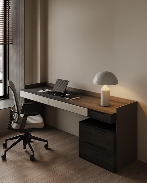 Minimal Desk Design, Study Table Design, Minimal Modern Design, Office Desk Designs, Black Bedroom Design, Narrow House Designs, Study Table Designs, Japandi Interiors, Study Room Design