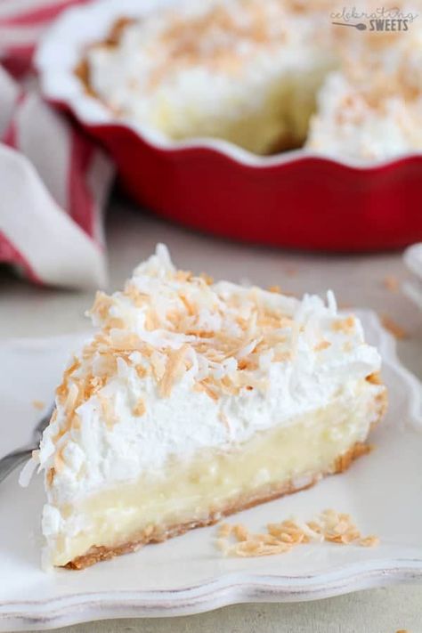 Coconut Cream Pie with Graham Cracker Crust - Celebrating Sweets Old Fashioned Coconut Cream Pie, Triple Coconut Cream Pie, Best Coconut Cream Pie, Celebrating Sweets, Pastry Cream Filling, Lemon Cream Pies, Coconut Cream Pie Recipes, Homemade Graham Cracker Crust, Coconut Pie