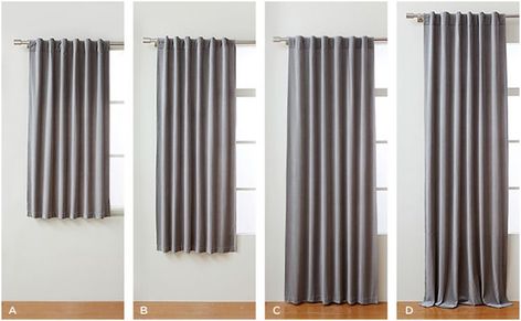 standard curtain lengths: apron, sill, floor length and puddle curtains. Click to see how to choose the right curtains for your space! #curtains #windowdrapes #interiordesign Bangstyle Hair, Short Window Curtains, Hair Curtain, Fringe Curtains, Window Curtains Bedroom, Window Treatments Bedroom, Curtain Fringe, Plain Curtains, Curtain Length