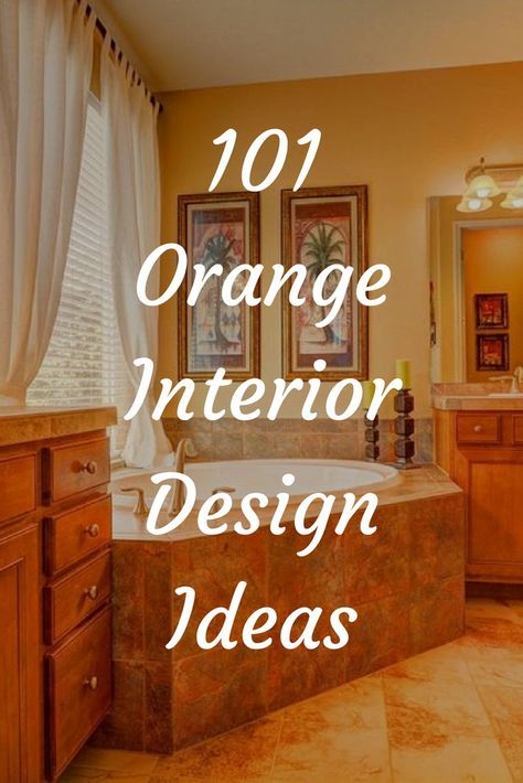 Burnt Orange Bathroom Ideas, Orange Room Ideas, Orange Tile Bathroom, Orange Interior Design, Natural Wood Cabinets, Orange Accent Walls, Orange Bathrooms Designs, Orange Bathroom Decor, Orange Room