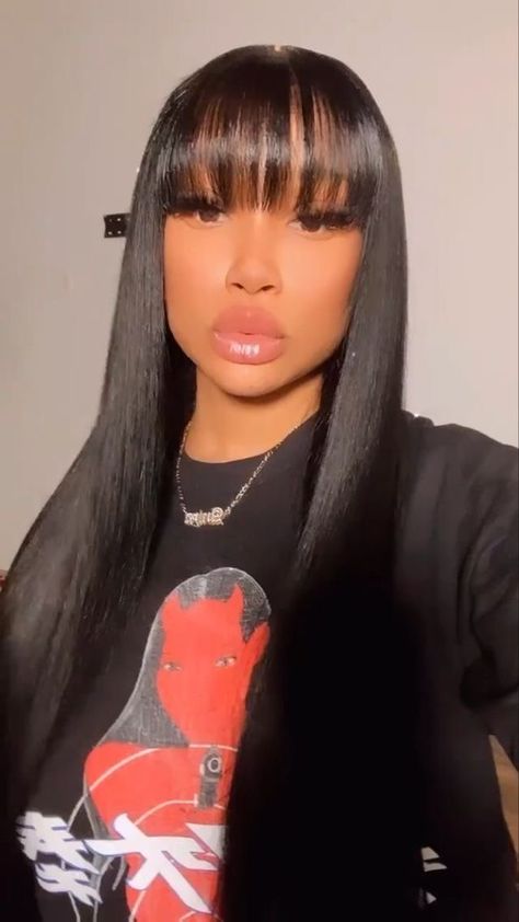 Hairstyles Baddie, Bang Wig, Wig Ideas, Birthday Hairstyles, Quick Weave Hairstyles, Dope Hairstyles, Hair Laid, Long Hair With Bangs, Front Lace Wigs Human Hair