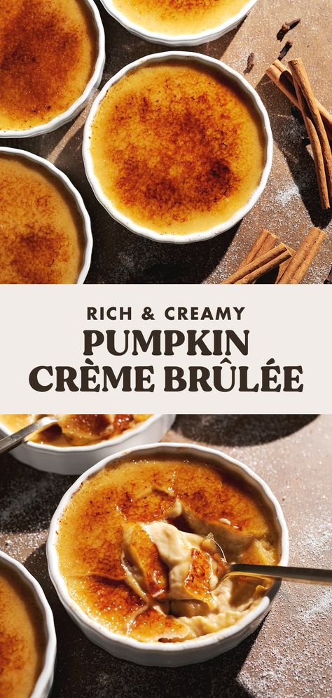 Orange Dinner, Delicious Thanksgiving Desserts, Pumpkin Creme Brulee, Dessert Pumpkin, Pumpkin Puree Recipes, Pumpkin Pie Spice Mix, Up Pumpkin, Brulee Recipe, Pumpkin Custard