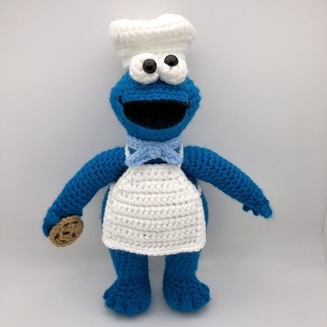 Cookie Monster Crochet, Crochet Cookie Monster, Makramee Baby, Easy Crochet Patterns Free Beginners, Crochet Cookie, Monster Crochet Pattern, Monster Crochet, Crochet Creatures, Sesame Street Cookies