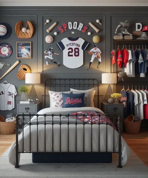 25 Kids Bedroom Ideas: Creative Themes to Inspire Joy - Baseball Room Ideas For Boys, Boys Sports Bedroom Ideas, Boys Sports Bedroom, Kids Sports Bedroom, Boys Sports Room, Boys Baseball Bedroom, Barbie Hotel, Kids Baseball Room, Baseball Themed Bedroom